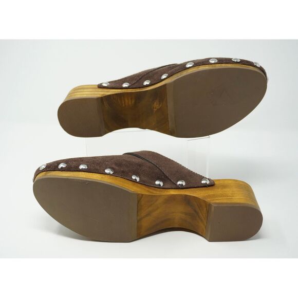 Matisse London Clog Dark Brown Suede Studded with Buckles Wooden Soles Size 9 - Picture 5 of 5